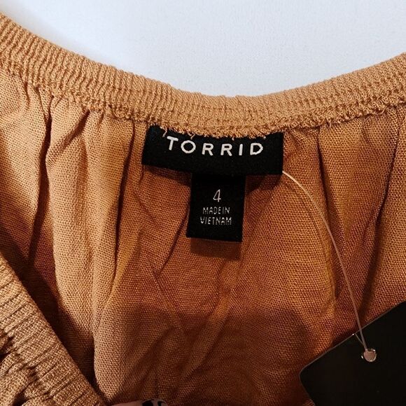 4X 26W Torrid Brown Smocked Waist Romper Rayon Slub Stretch Pocket Nuetral Relax - Picture 4 of 9